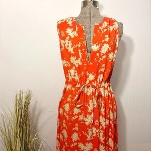 Emerson Fry Dress Sleeveless Tie Cinch Waist Long Maxi Floral M/L Modal Satin